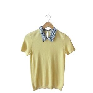J.Crew  Short-Sleeve Woven Collar Sweater